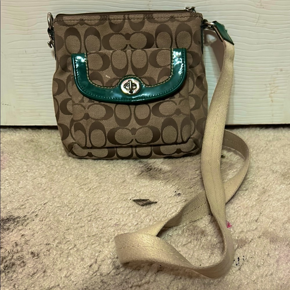 Stylish Brown and Green Crossbody or short coach vintage Bag